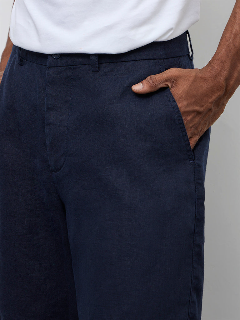 Ascot Navy Relaxed-Fit Mid-Rise Linen Shorts