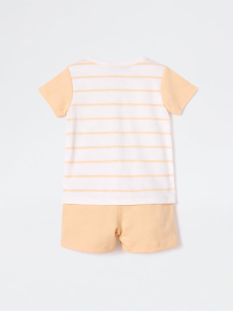 2-Piece HOP Baby Boys Orange Striped Cotton Set