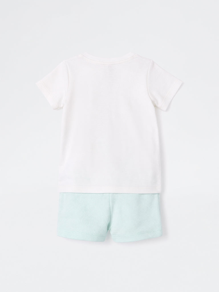2-Piece HOP Baby Boys White Printed Cotton Set