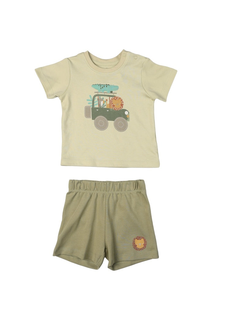HOP Baby Boys Multicolour Printed Cotton T-Shirt and Shorts Set - Exclusive