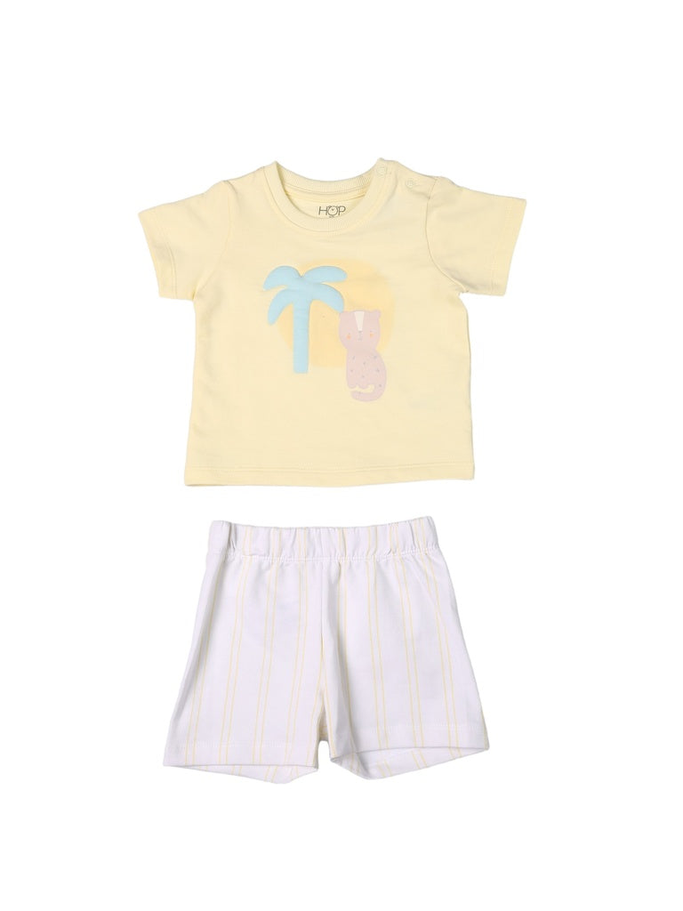 HOP Baby Boys Yellow Printed Cotton T-Shirt and Shorts Set - Exclusive