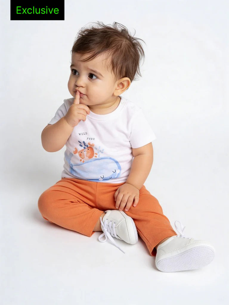 HOP Baby Boys Multicolour Printed Cotton T-Shirt and Pants Set - Exclusive