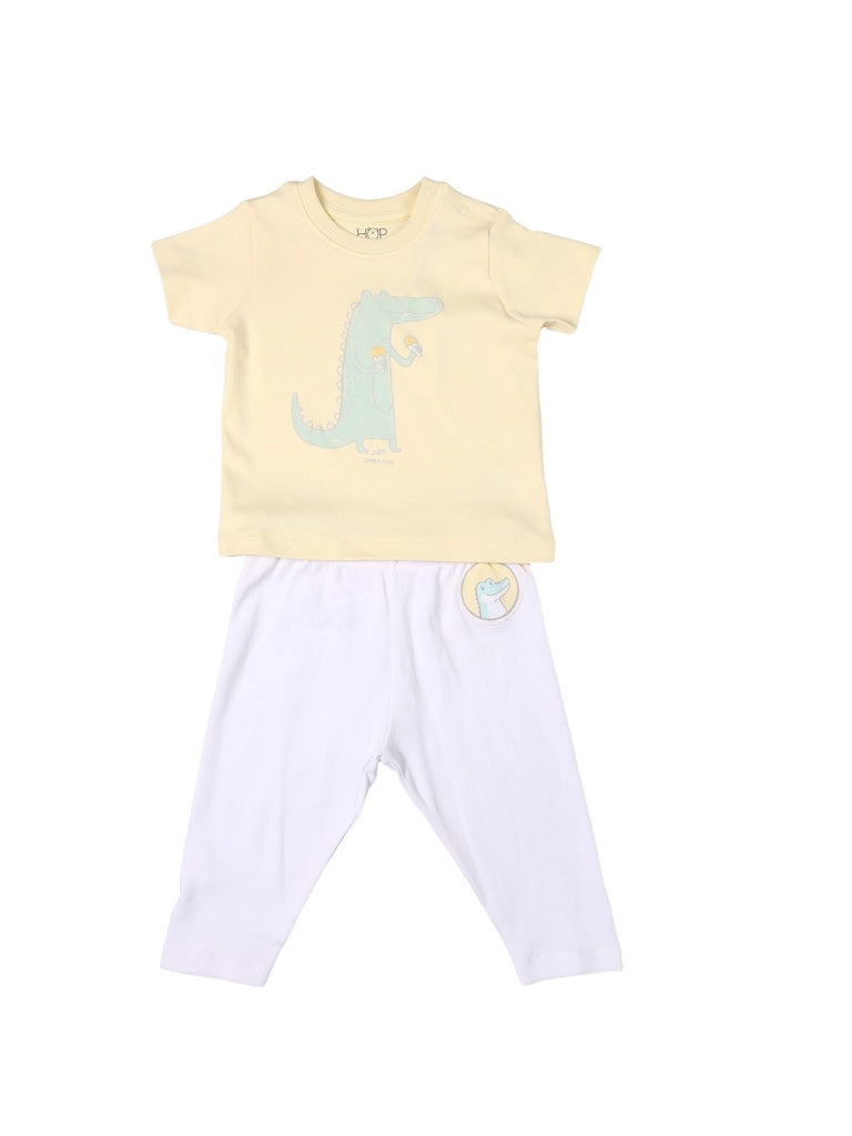 HOP Baby Boys Yellow Printed Cotton T-Shirt and Pants Set - Exclusive