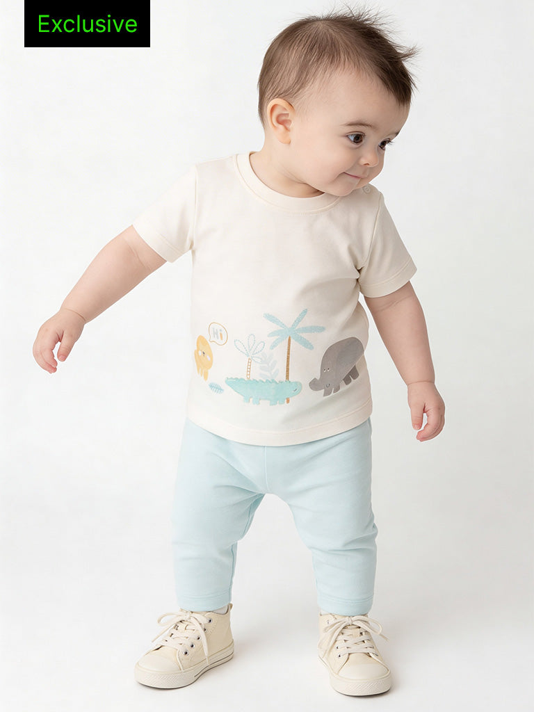 2-Piece HOP Baby Boys Off-White Safari-Printed Cotton Set
