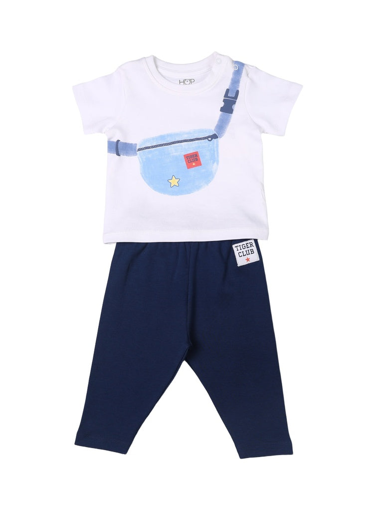 HOP Baby Boys Multicolour Printed Cotton T-Shirt and Pants Set - Exclusive