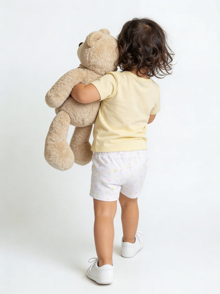 HOP Baby Girls Yellow Cotton T-Shirt and Shorts Set - Exclusive