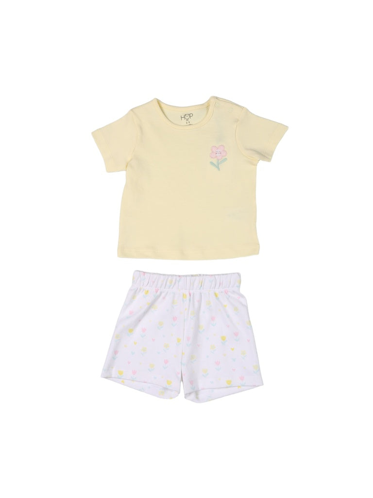 HOP Baby Girls Yellow Cotton T-Shirt and Shorts Set - Exclusive