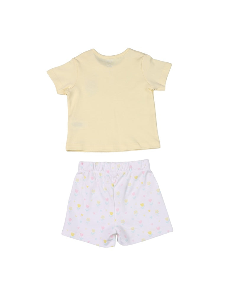 HOP Baby Girls Yellow Cotton T-Shirt and Shorts Set - Exclusive