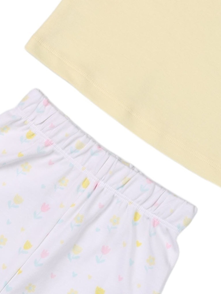 HOP Baby Girls Yellow Cotton T-Shirt and Shorts Set - Exclusive