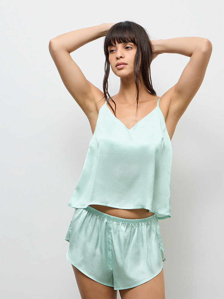 Wunderlove Mint Printed Satin Camisole