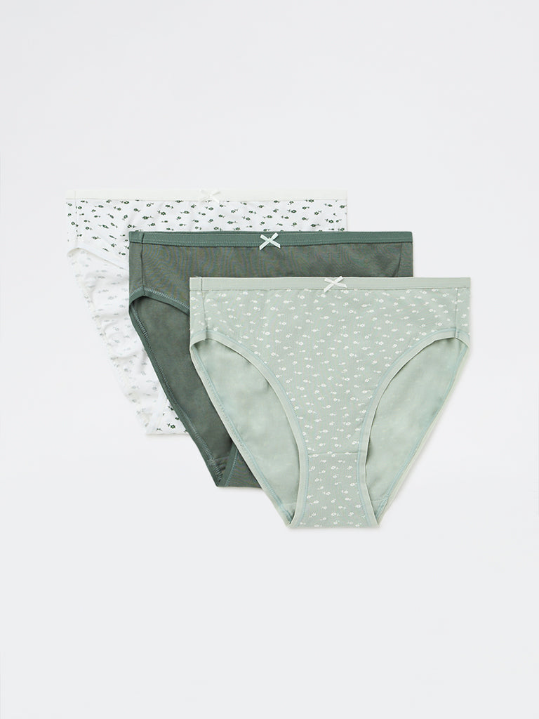 Wunderlove 3-Pack Floral Printed Cotton-Blend Hi-Leg Briefs