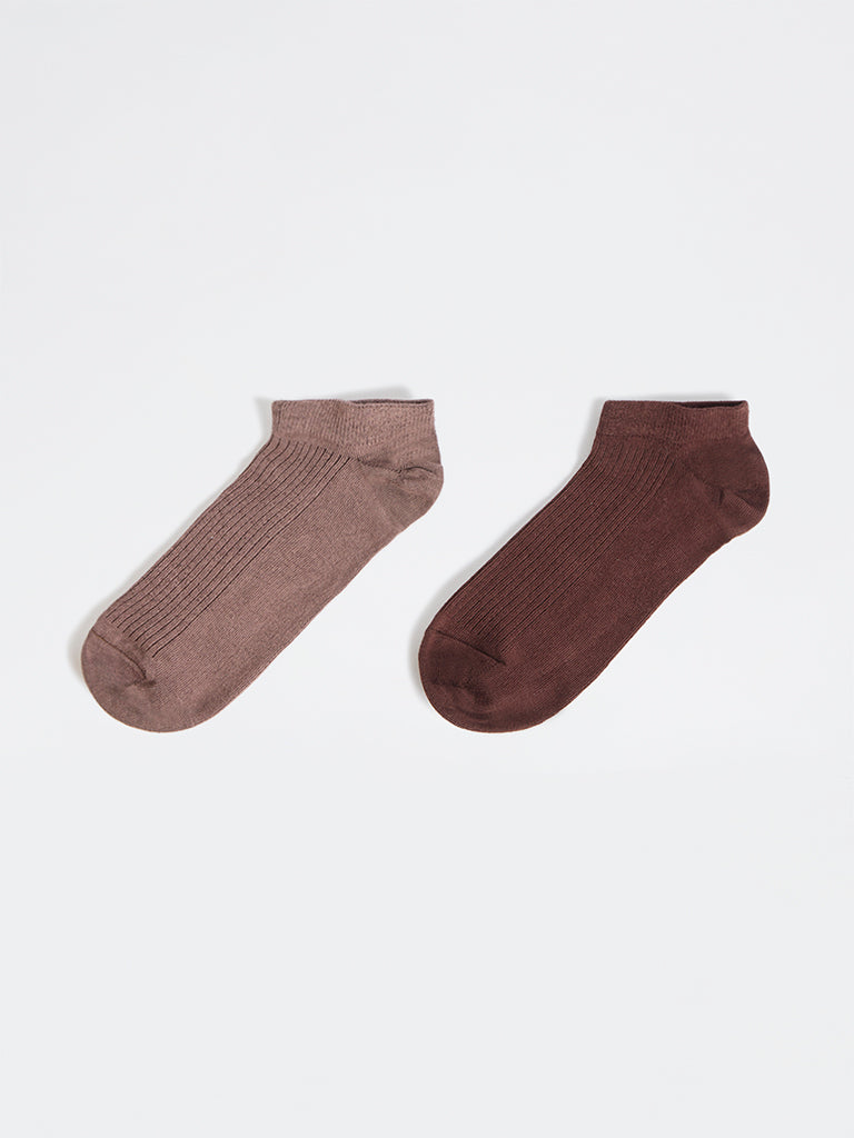 Superstar Brown Ribbed Cotton-Blend Trainer Socks - Pack of 2