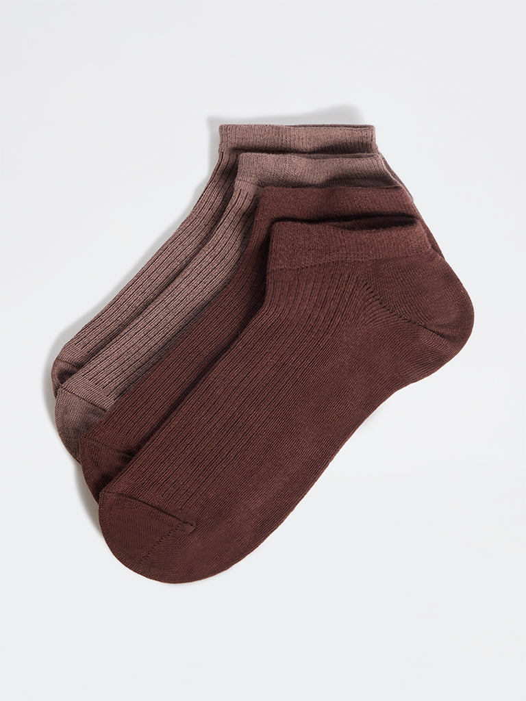 Superstar Brown Ribbed Cotton-Blend Trainer Socks - Pack of 2