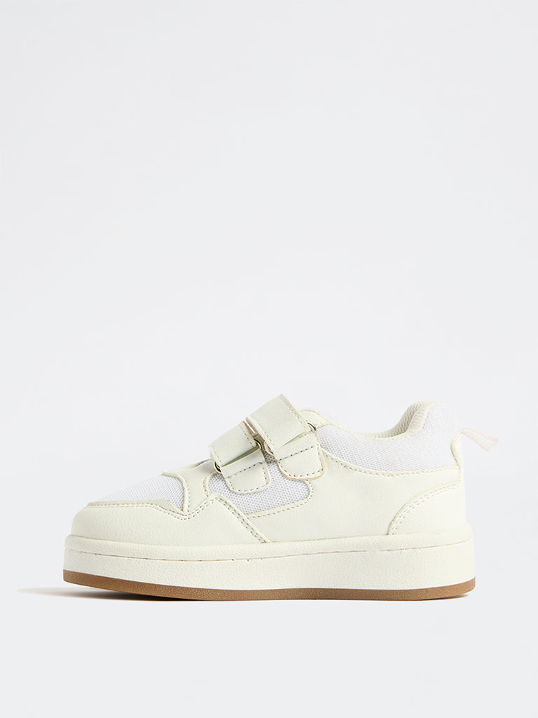 Yellow White Mesh-Detail Sneakers