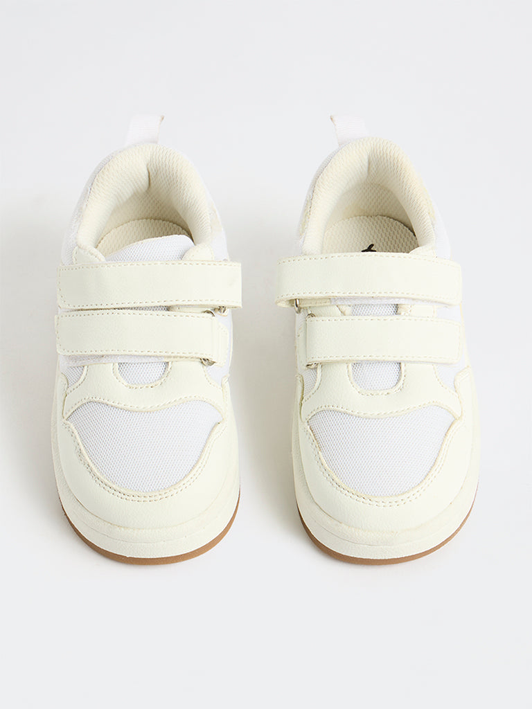 Yellow White Mesh-Detail Sneakers
