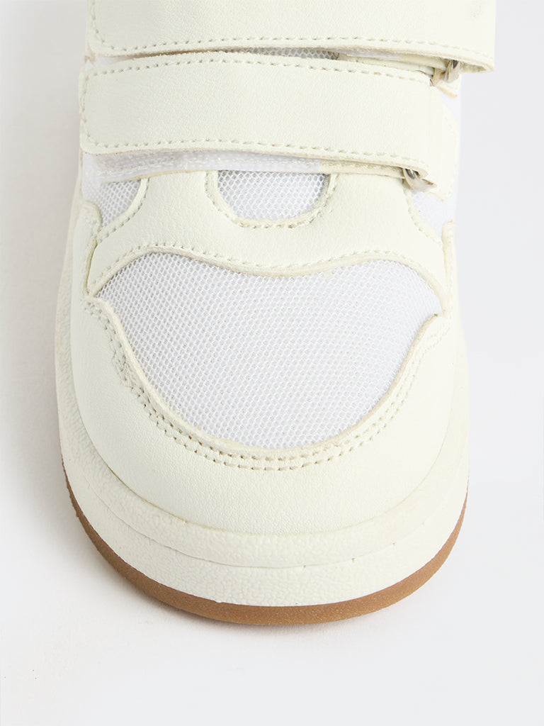 Yellow White Mesh-Detail Sneakers