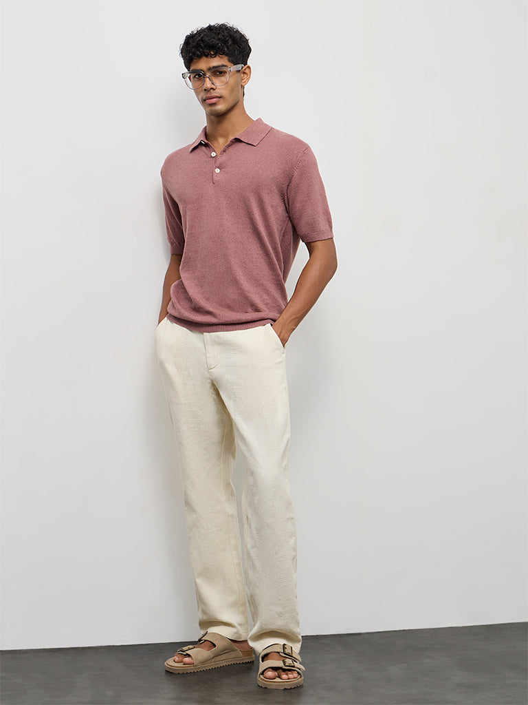 ETA Dusty Pink Relaxed-Fit Cotton-Blend Polo T-Shirt