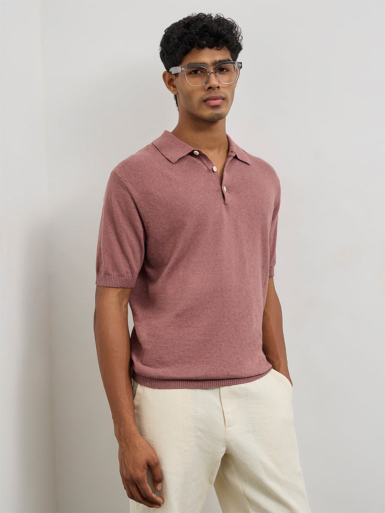 ETA Dusty Pink Relaxed-Fit Cotton-Blend Polo T-Shirt