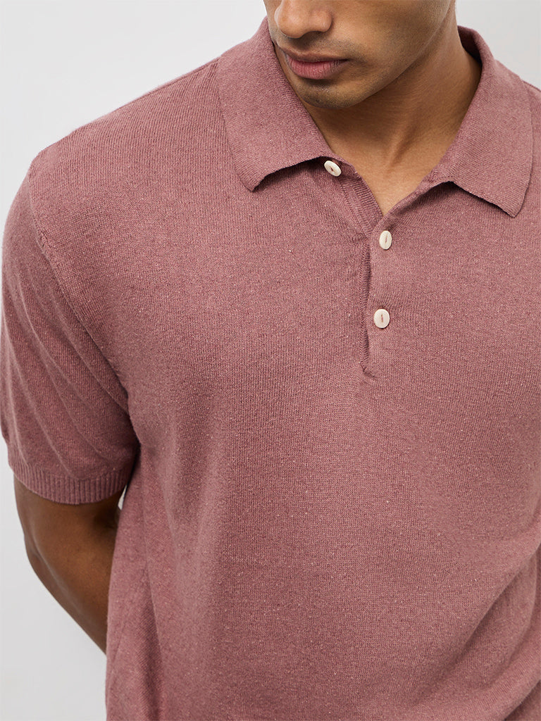 ETA Dusty Pink Relaxed-Fit Cotton-Blend Polo T-Shirt