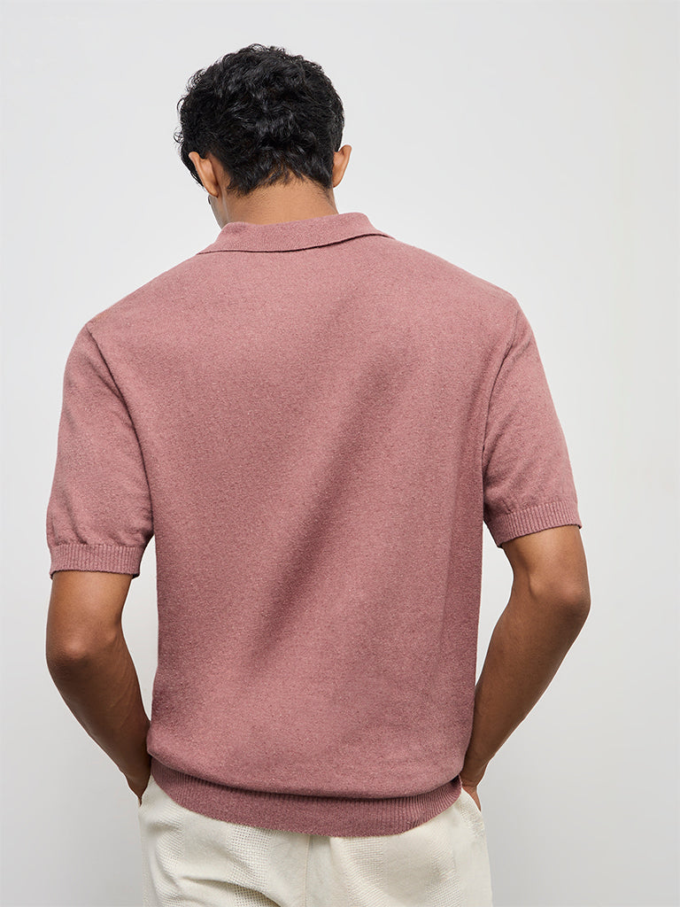 ETA Dusty Pink Relaxed-Fit Cotton-Blend Polo T-Shirt