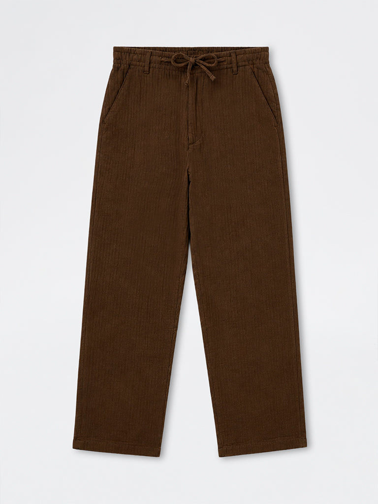 ETA Brown Textured Relaxed-Fit Mid-Rise Cotton Pants