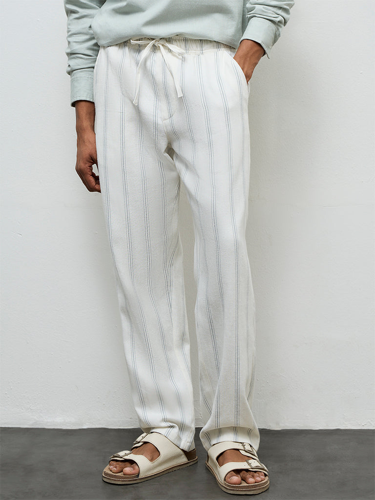 ETA Off-White Striped Relaxed-Fit Mid-Rise Cotton Chinos