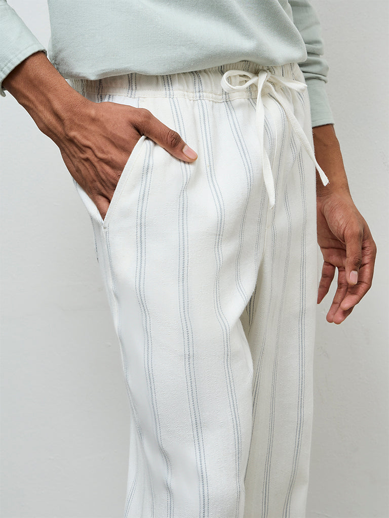 ETA Off-White Striped Relaxed-Fit Mid-Rise Cotton Chinos