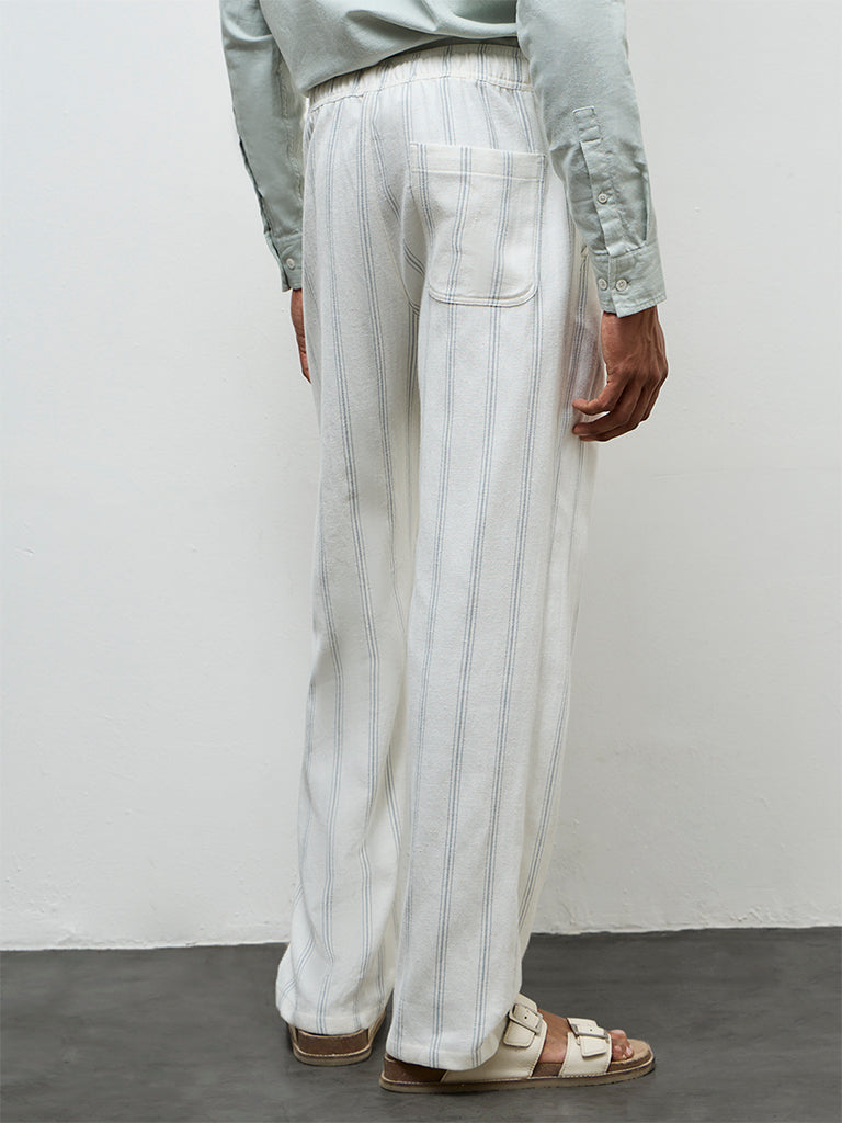 ETA Off-White Striped Relaxed-Fit Mid-Rise Cotton Chinos