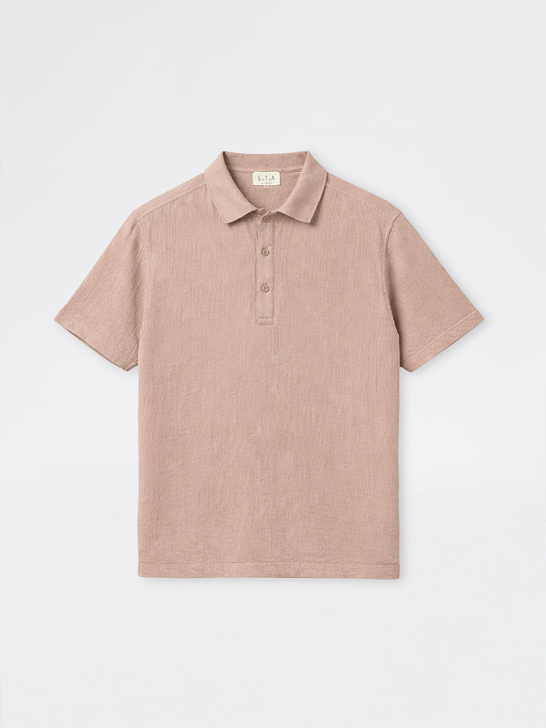 ETA Dusty Pink Textured Relaxed-Fit Cotton Polo T-Shirt