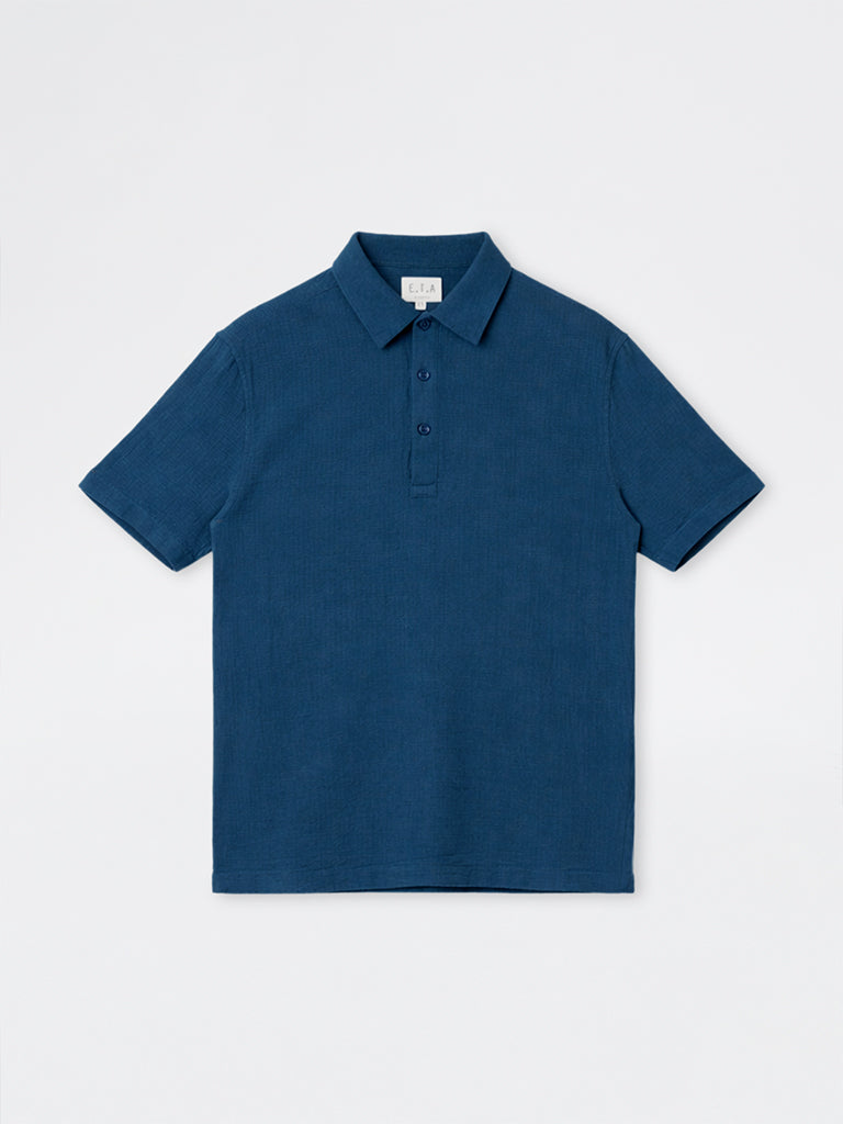 ETA Indigo Textured Relaxed-Fit Cotton Polo T-Shirt