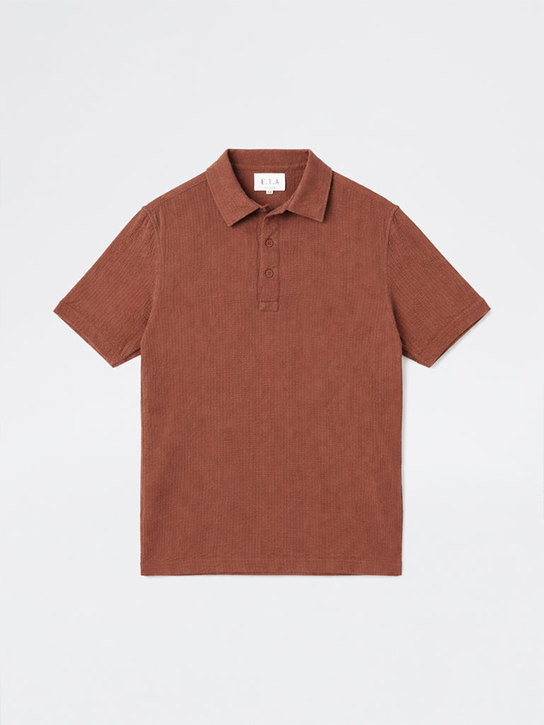 ETA Rust Textured Relaxed-Fit Cotton Polo T-Shirt