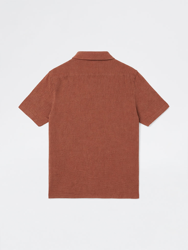 ETA Rust Textured Relaxed-Fit Cotton Polo T-Shirt