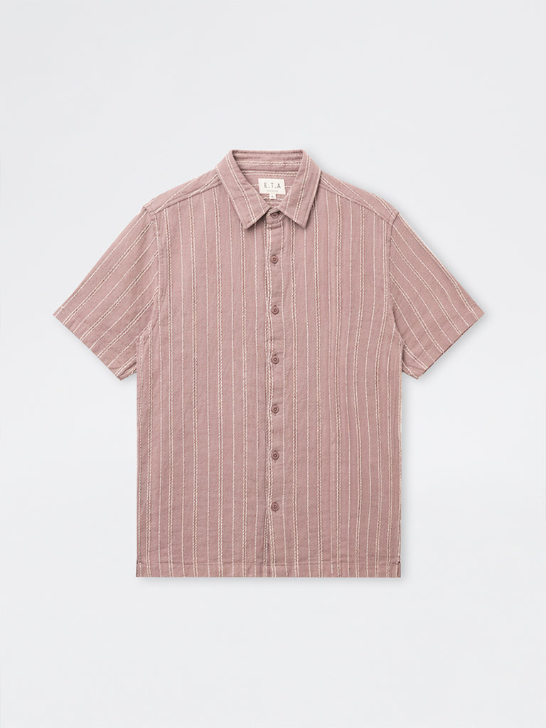 ETA Dusty Pink Stripe Embroidered Relaxed-Fit Cotton Shirt
