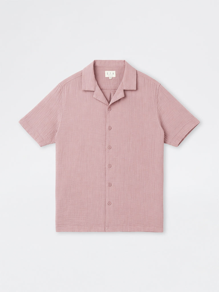 ETA Dusty Pink Crinkle-Textured Relaxed-Fit Cotton Shirt