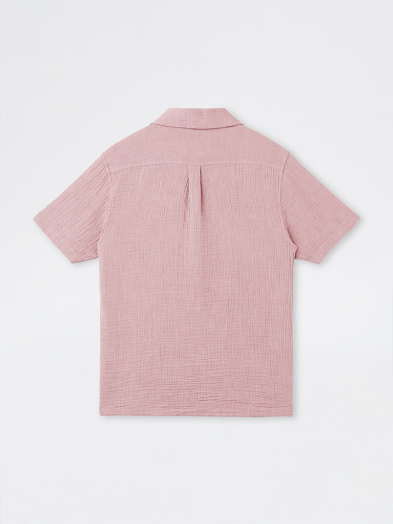 ETA Dusty Pink Crinkle-Textured Relaxed-Fit Cotton Shirt