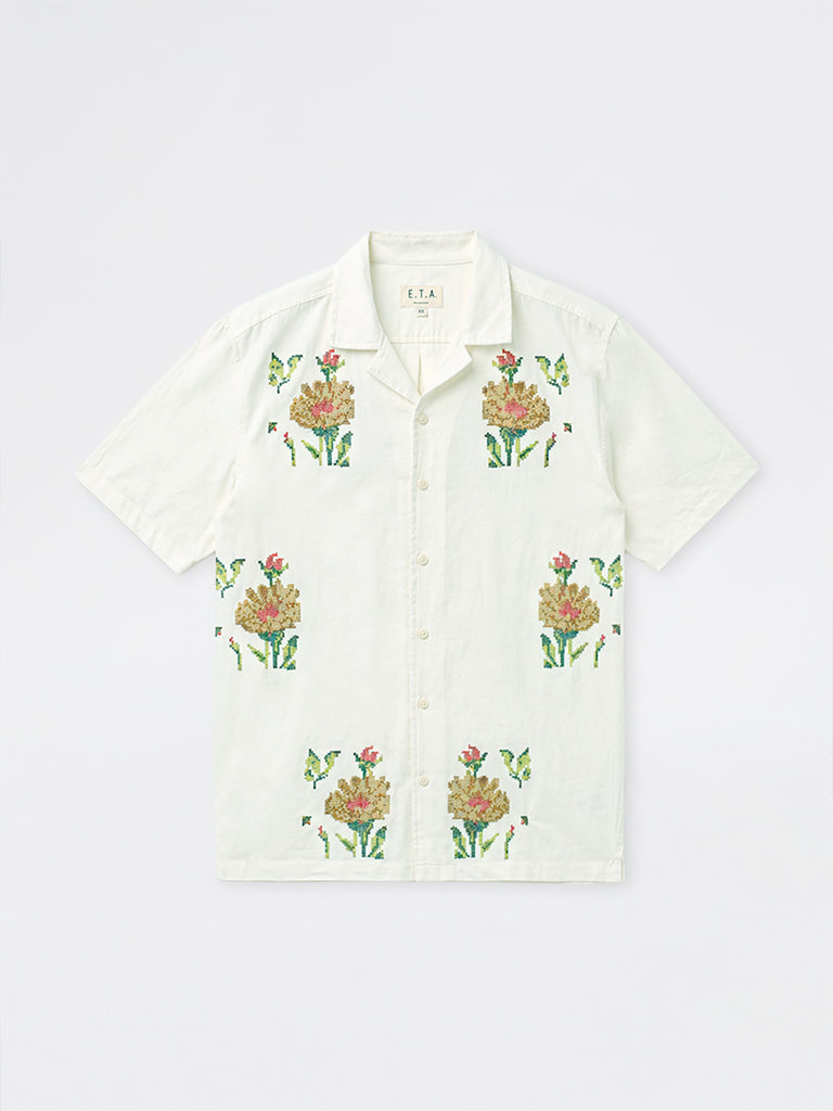 ETA Off-White Embroidered Relaxed-Fit Cotton-Blend Shirt