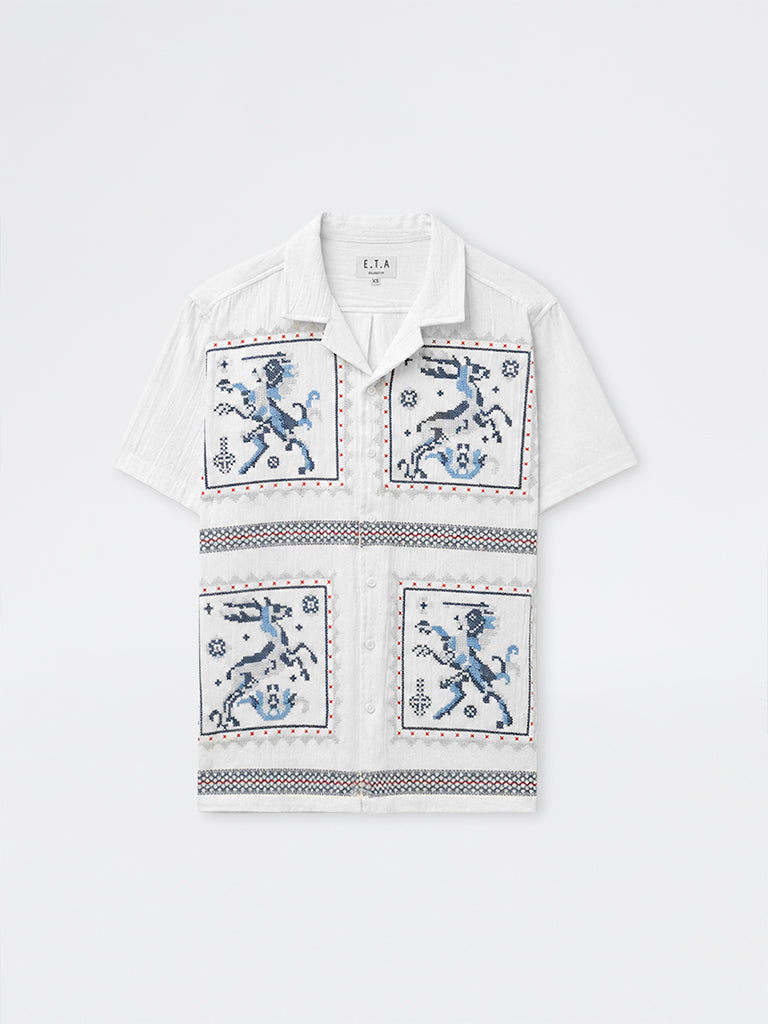 ETA White Embroidered Relaxed-Fit Cotton Shirt