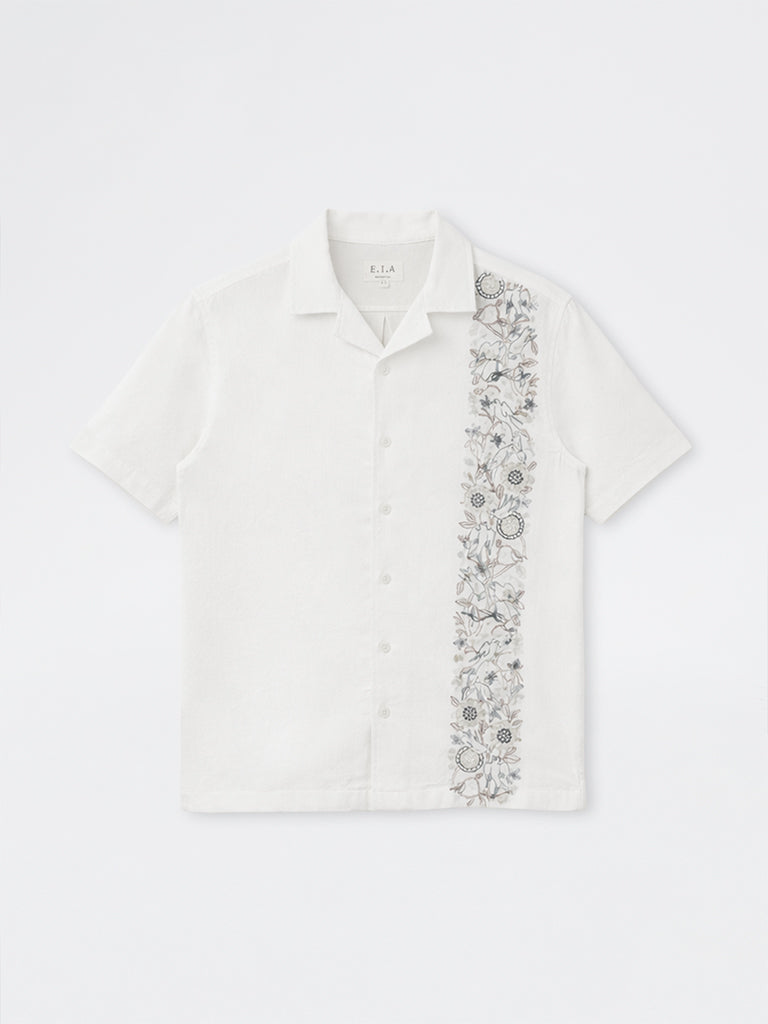 ETA White Floral-Embroidered Relaxed-Fit Cotton Shirt