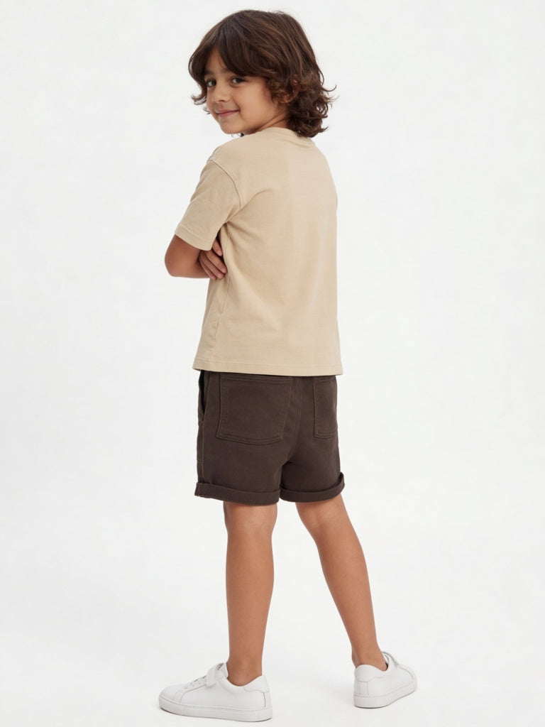 HOP Kids Boys Dark Brown Mid-Rise Cotton-Blend Shorts
