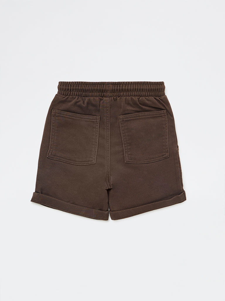 HOP Kids Boys Dark Brown Mid-Rise Cotton-Blend Shorts