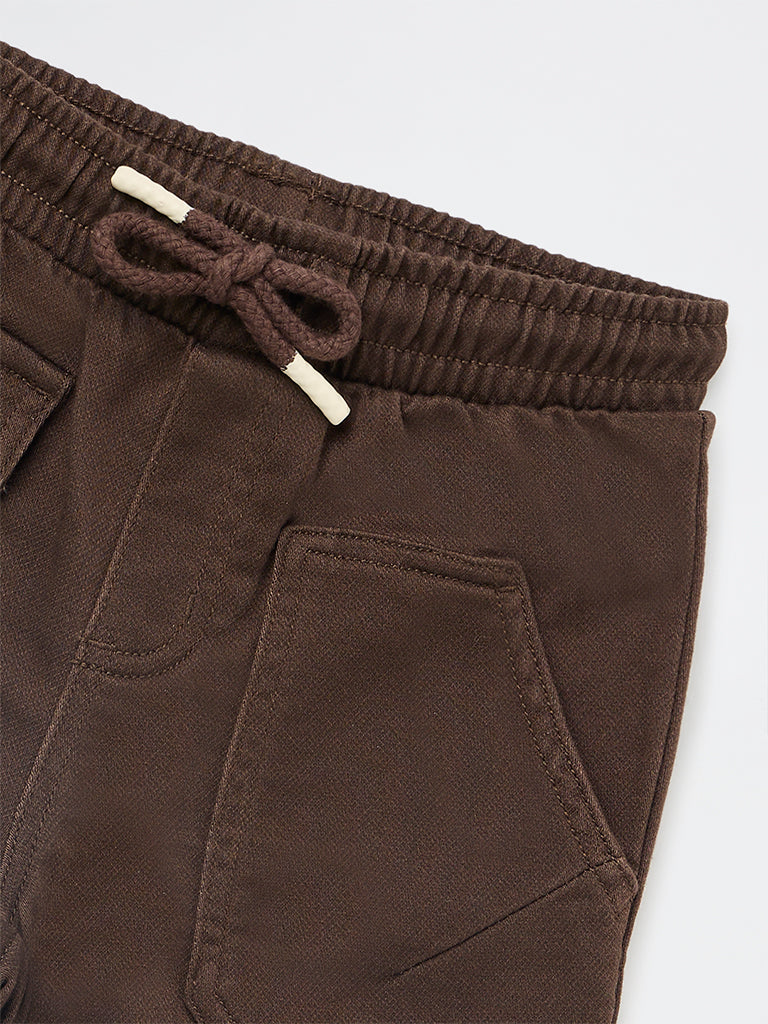 HOP Kids Boys Dark Brown Mid-Rise Cotton-Blend Shorts
