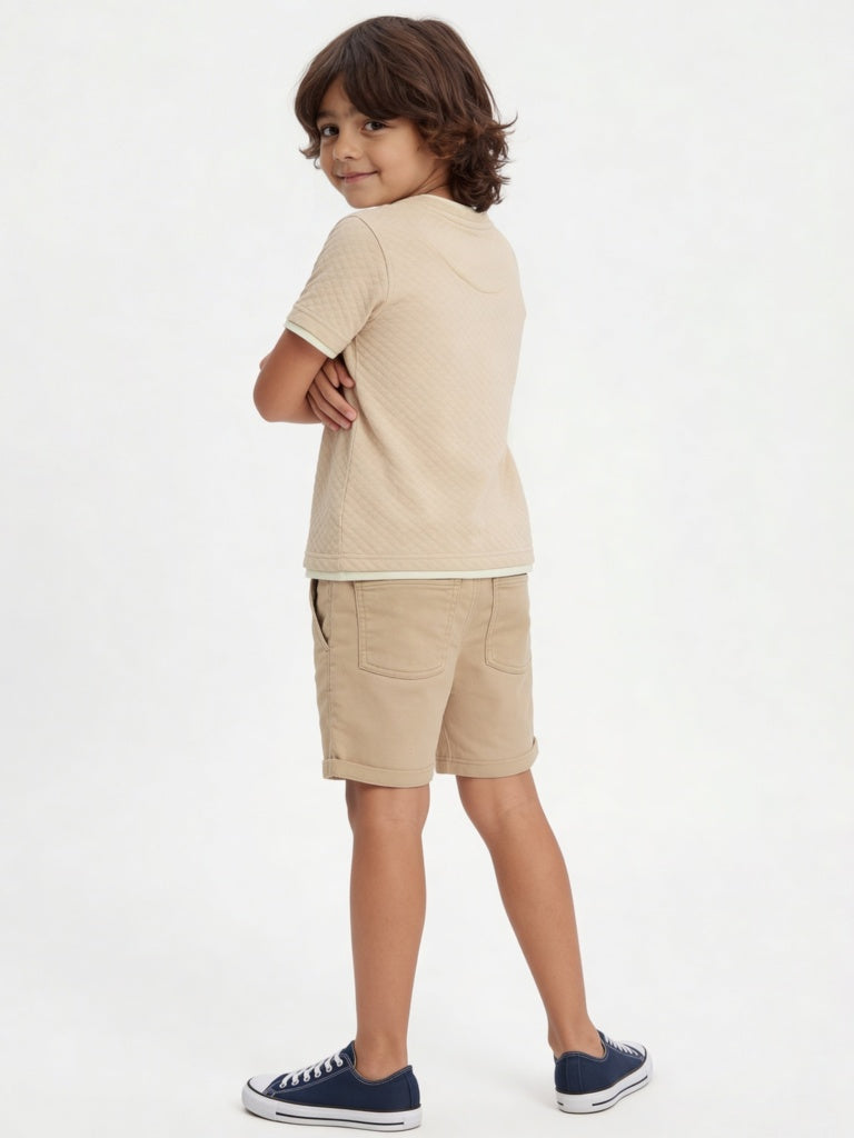 HOP Kids Boys Light Taupe Mid-Rise Cotton-Blend Shorts