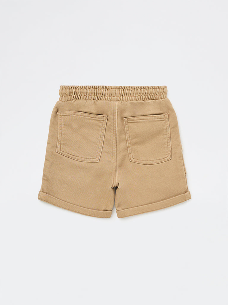 HOP Kids Boys Light Taupe Mid-Rise Cotton-Blend Shorts