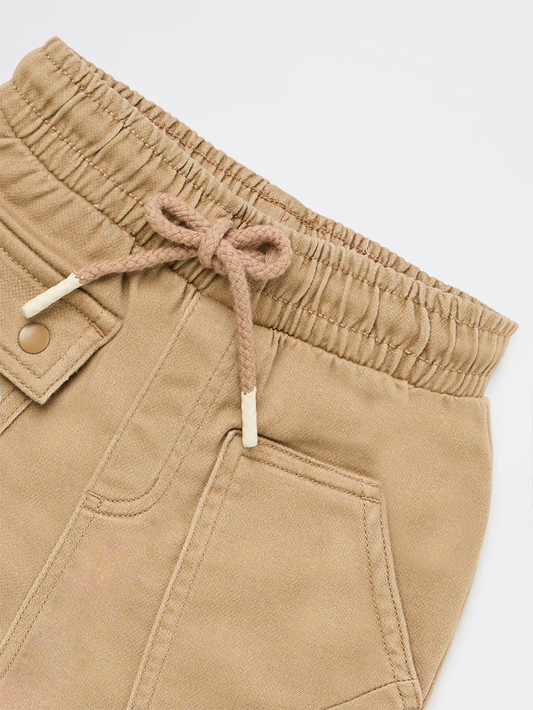 HOP Kids Boys Light Taupe Mid-Rise Cotton-Blend Shorts
