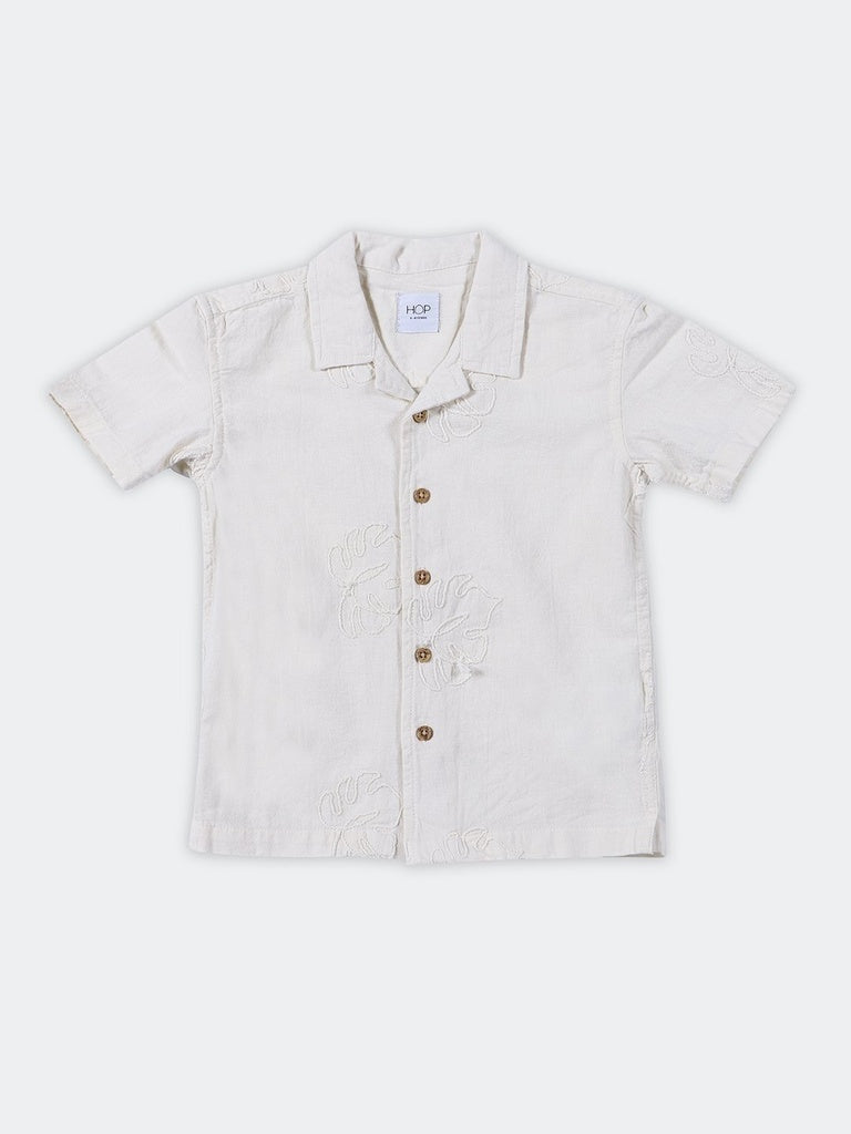 HOP Kids Boys Off-White Embroidered Cotton-Blend Shirt