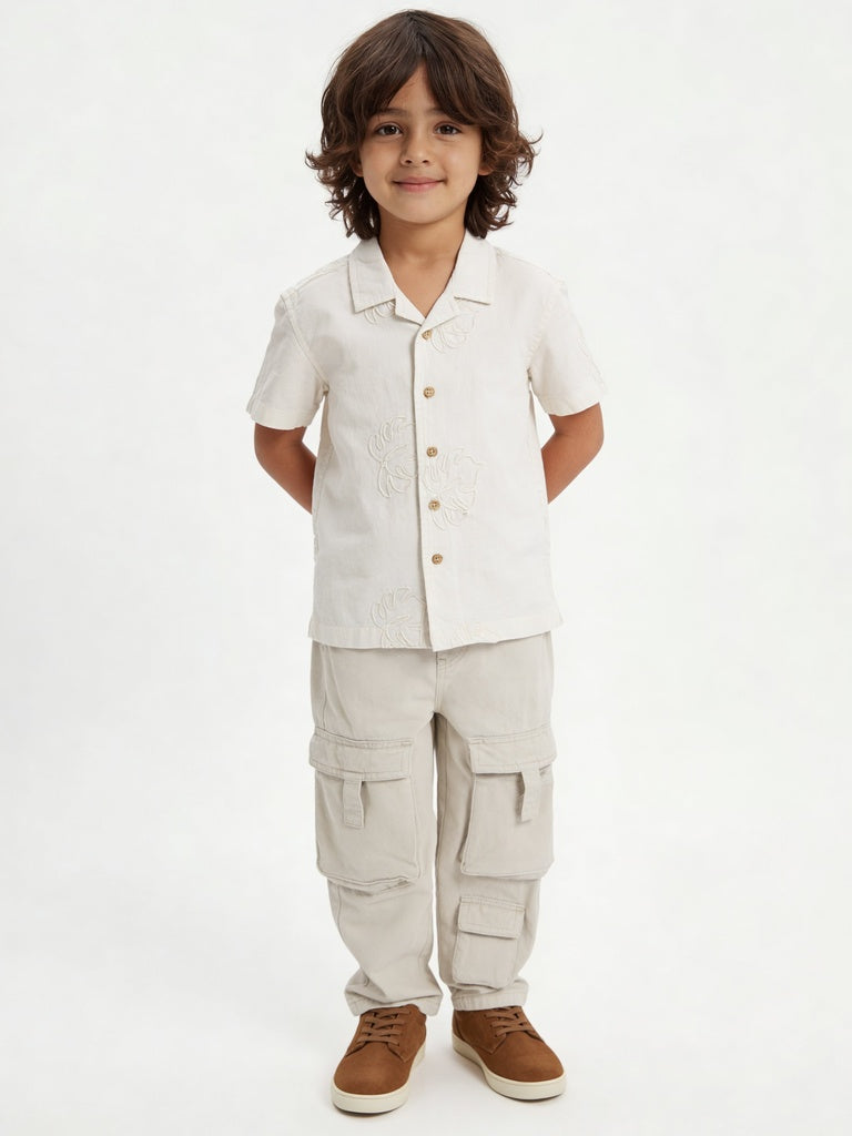HOP Kids Boys Off-White Embroidered Cotton-Blend Shirt
