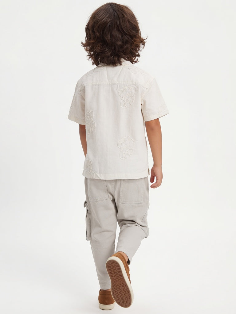 HOP Kids Boys Off-White Embroidered Cotton-Blend Shirt