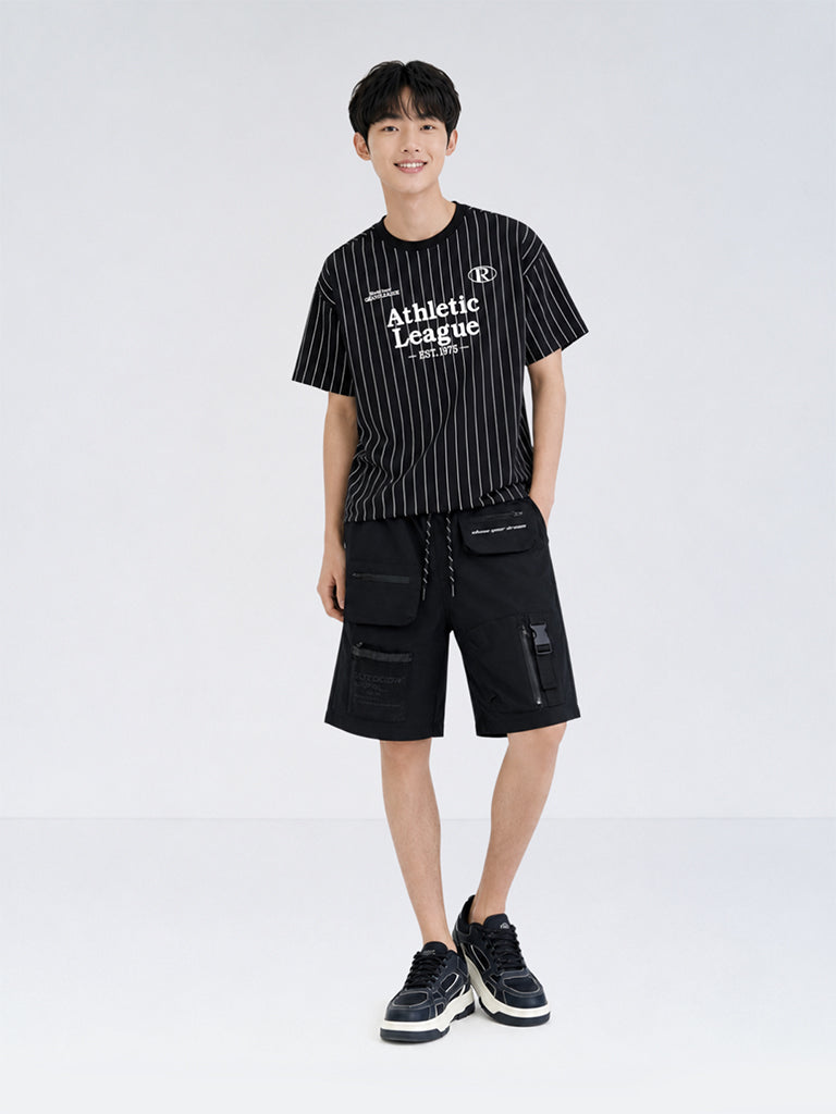 Boys Black Text-Detailed Mid-Rise Shorts
