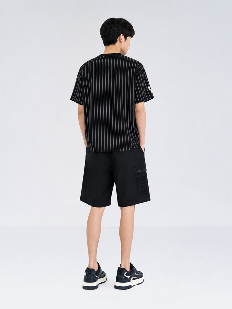 Boys Black Text-Detailed Mid-Rise Shorts