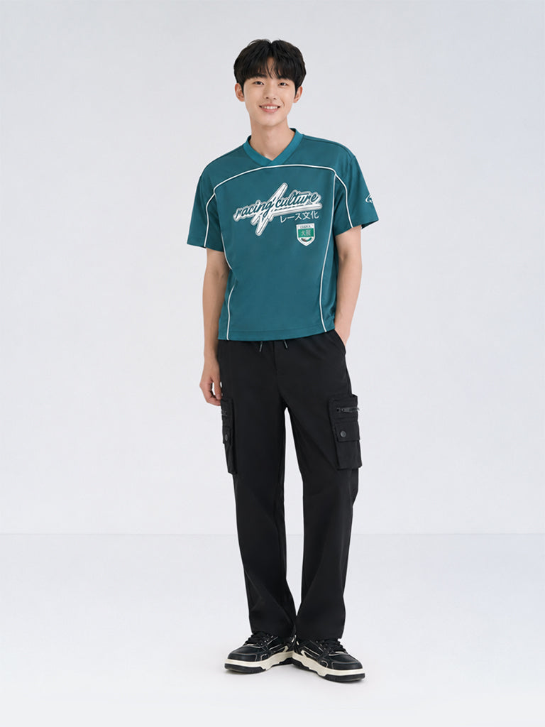 Boys Black Mid-Rise Cargo Pants